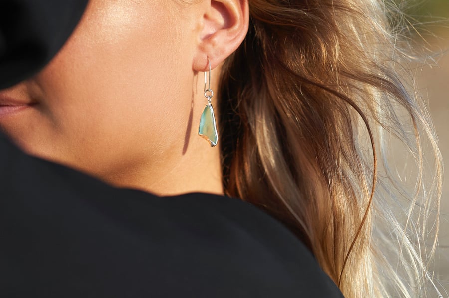 Ocean Sea Glass Silver Earrings