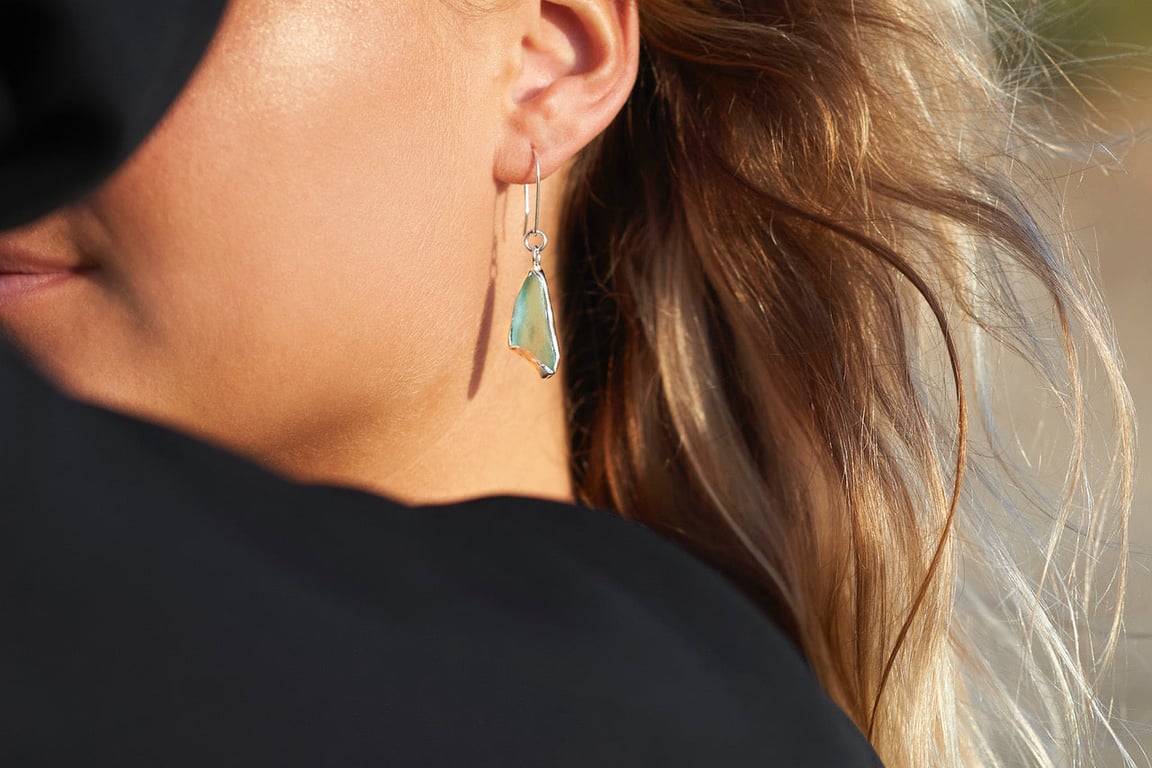 Ocean Sea Glass Silver Earrings