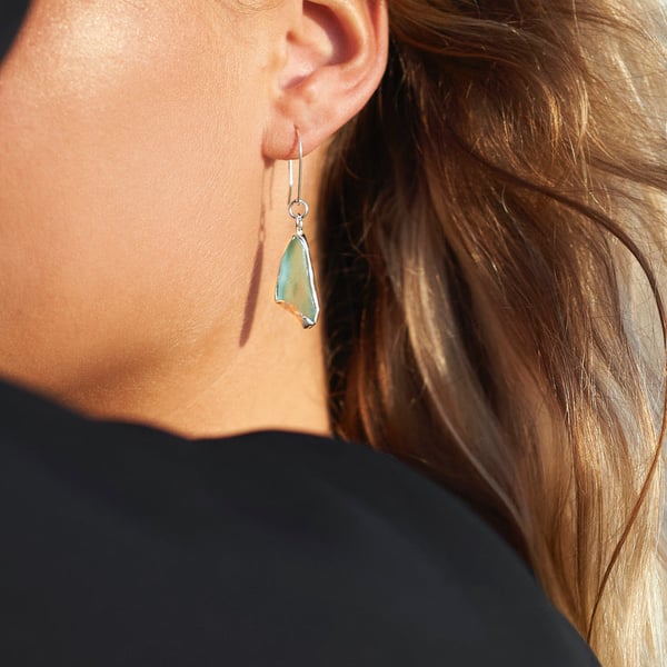 Ocean Sea Glass Silver Earrings