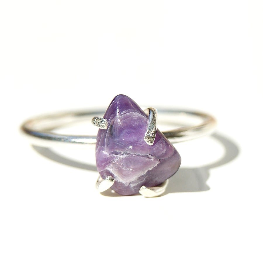 Amethyst Silver Ring Size Q.5 or 8.25, Delicate Purple Ring