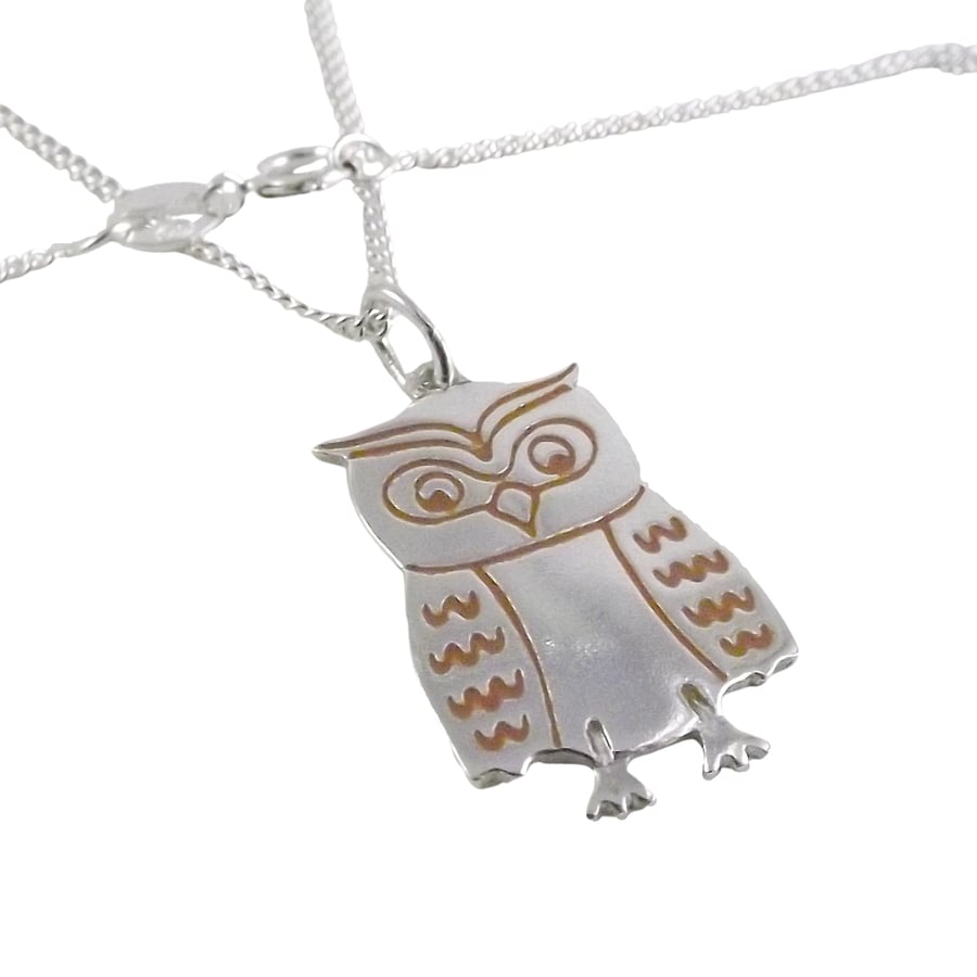 Owl Pendant (Large), Silver Bird Jewellery, Handmade Wildlife Gift