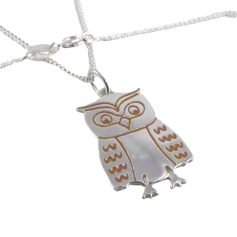Owl Pendant (Large), Silver Bird Jewellery, Handmade Wildlife Gift