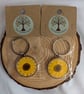Hand Painted Bamboo & Metal Keyring, Sunflower - Image 1