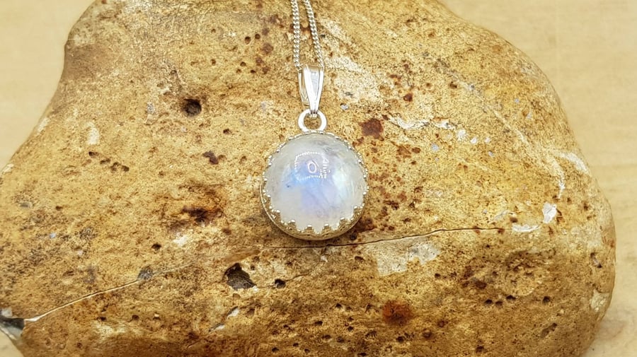Rainbow Moonstone Pendant. 925 sterling silver necklaces for women