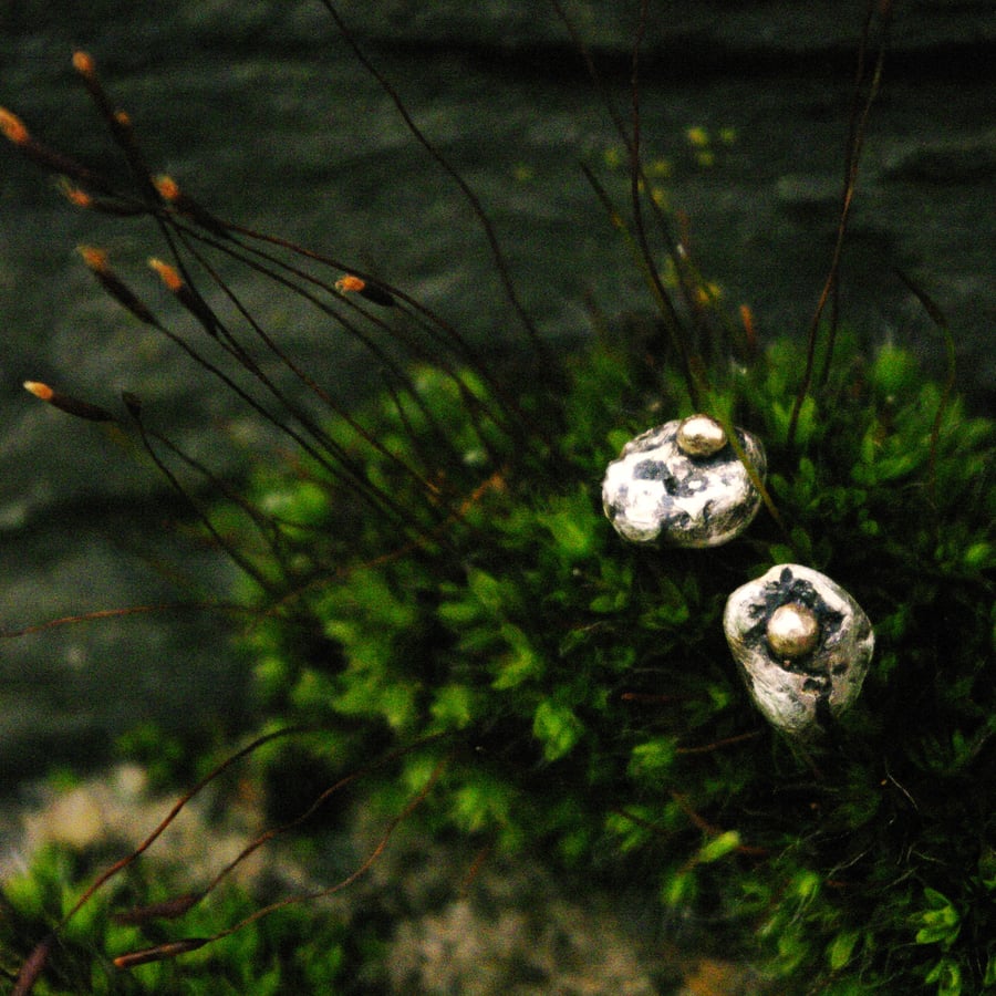  Oxidised Silver and Gold Pebble Stud Earrings