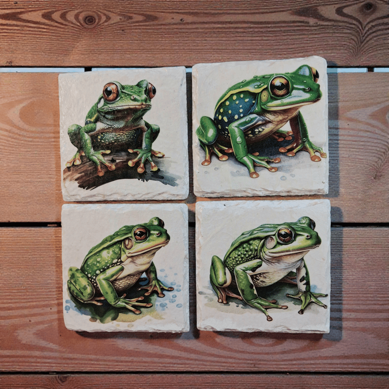 Big Green Beautiful Frog Decoupaged Slate Coasters  Set of 4