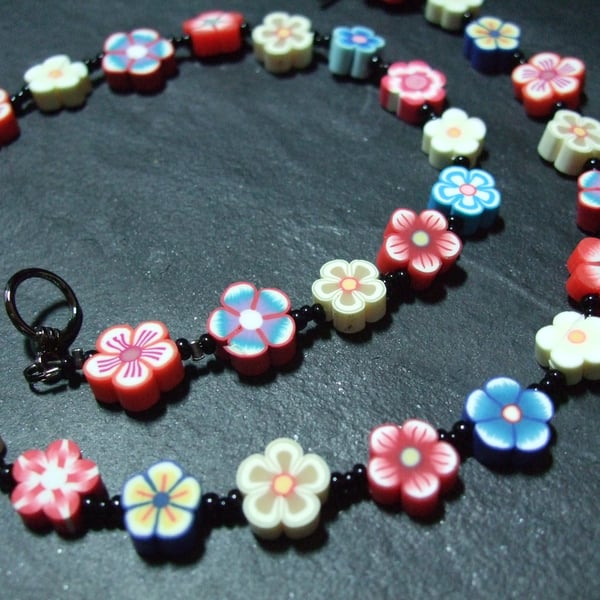 Royal Jubilee OOAK Kitsch Floral Necklace Red White & Blue