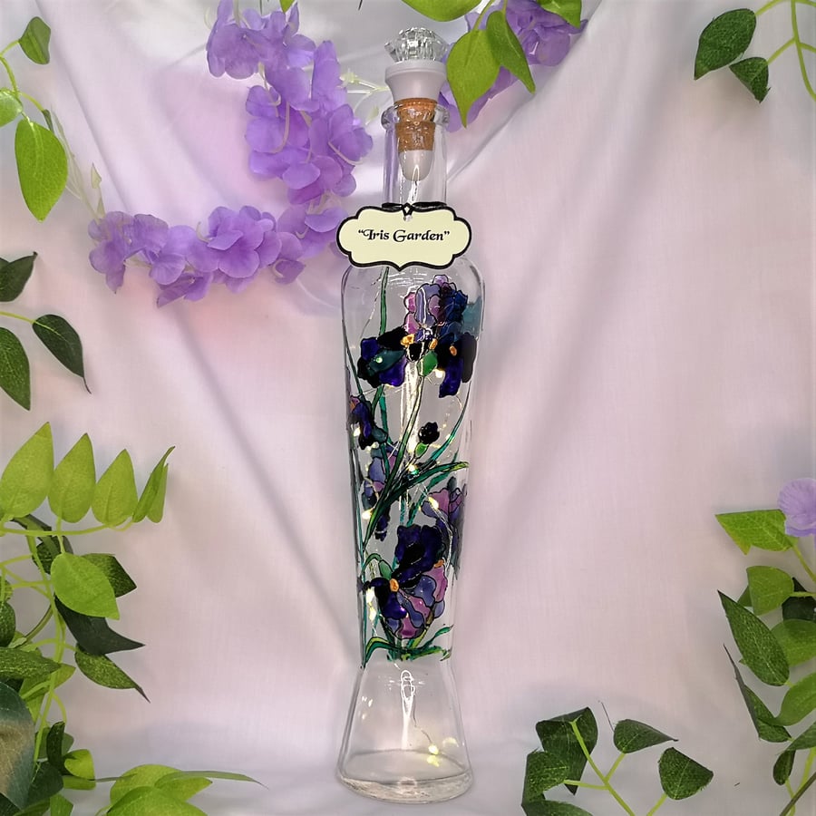 Iris Garden - Handpainted Bottle Light