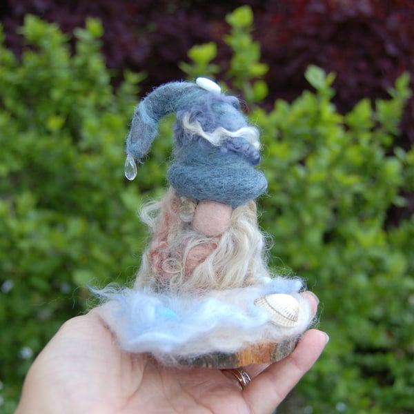 Needle felt Seashore gnome with shells and sea creatures.  Tomte Gonk Totem