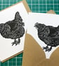 Little maran hen lino print greetings card - Image 3