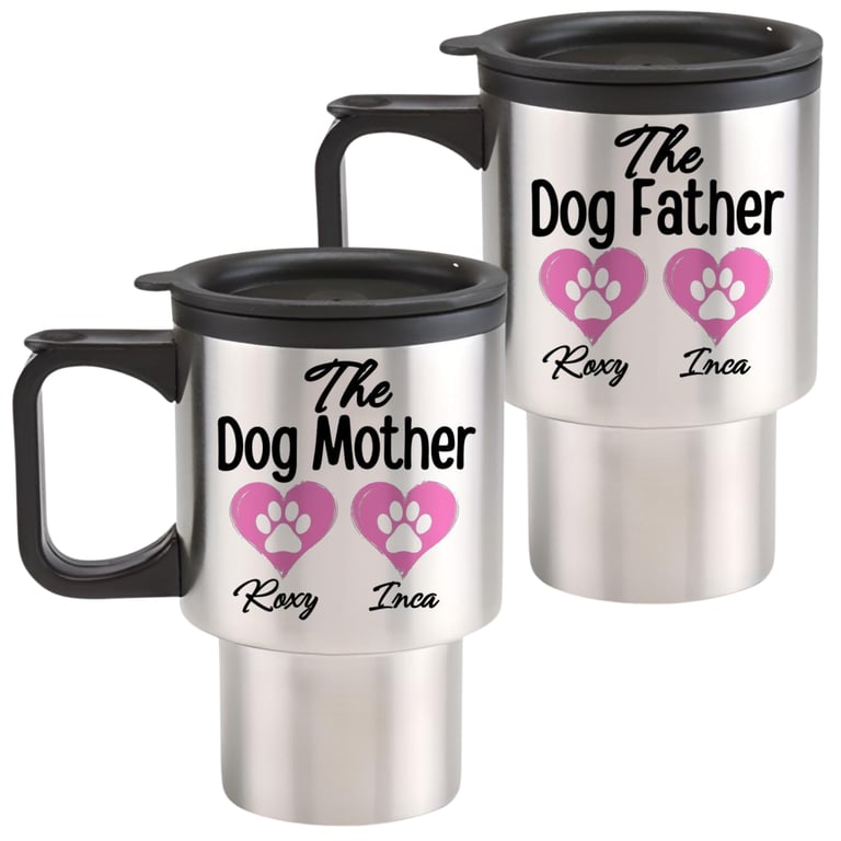 Personalised Dog Owner COUPLES Travel Mugs Set of 2 Dog Father & Dog Mother
