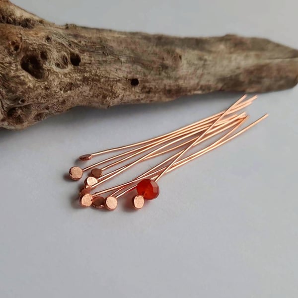 Handmade Pure Copper Head Pins - Flattened Ball End - Set of 10