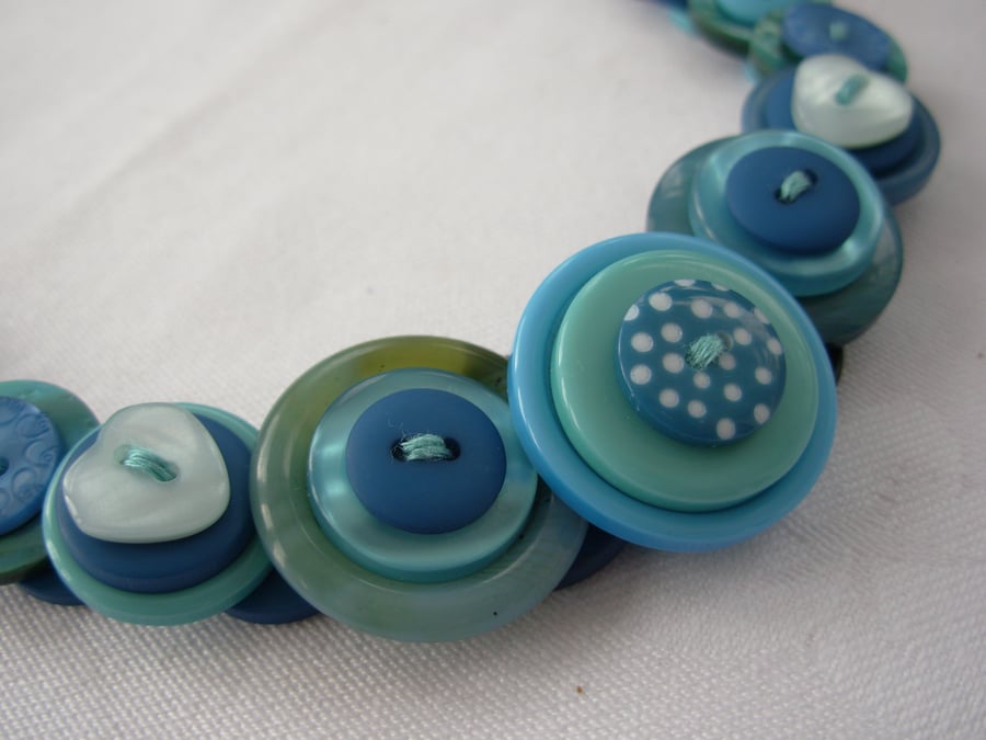 Button Necklace Turquoise and Teal 