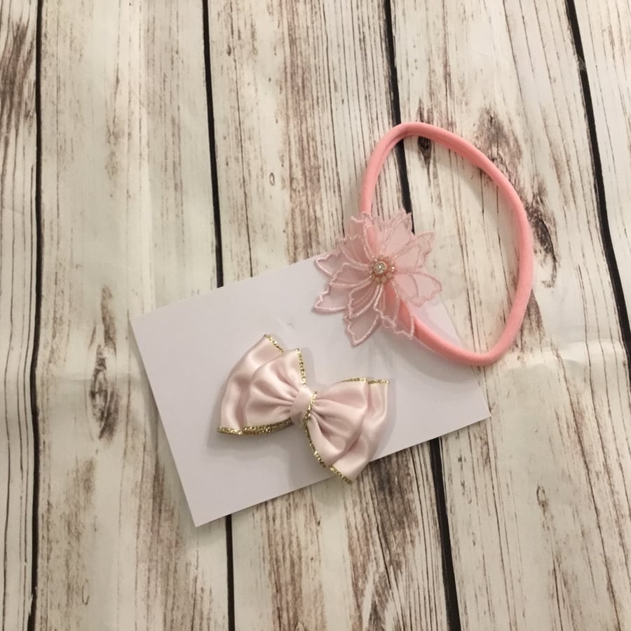 Girls interchangeable hairband with bow and flower 