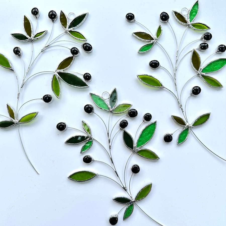 Stained Glass Olive Branch Suncatcher - Handmade Window Decoration 