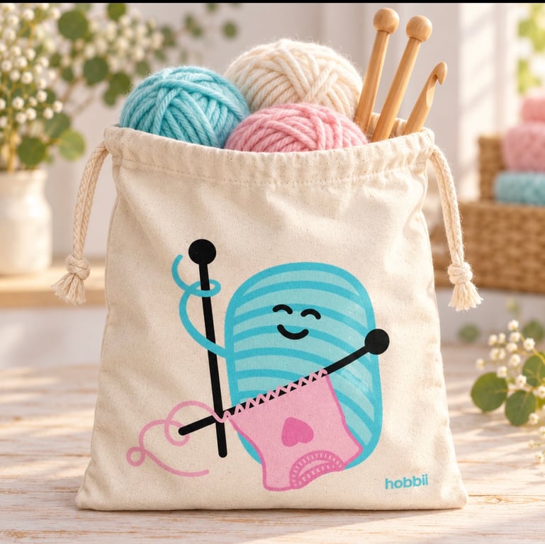 Knitting & Crochet Project Bag with Cheerful Yarn Design