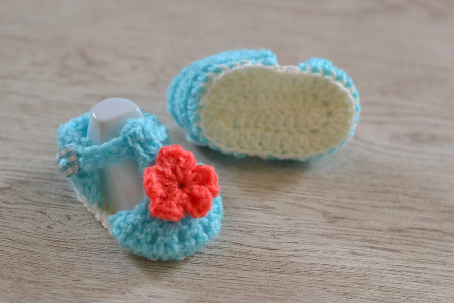 Aqua Newborn Crochet T Bar Baby Sandals