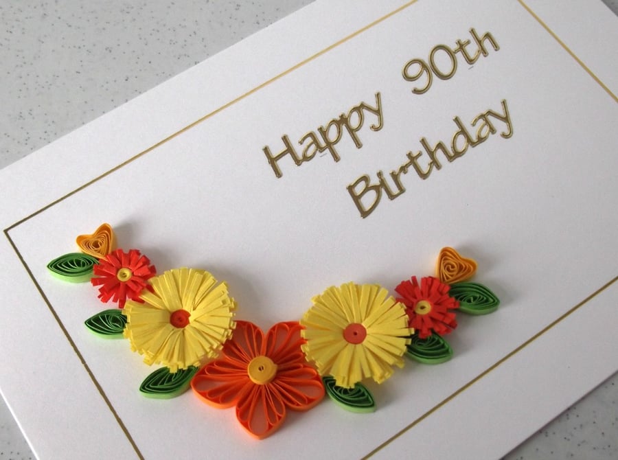 Quilled 90th birthday card 