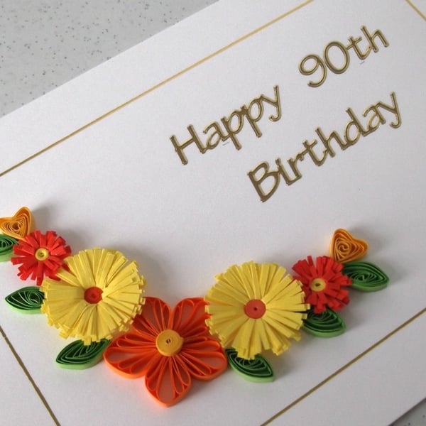 Quilled 90th birthday card 