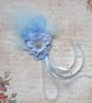 Pale Blue Fluff Feather Flower and Ribbon Trails Clip in Hair Headpiece - Image 1