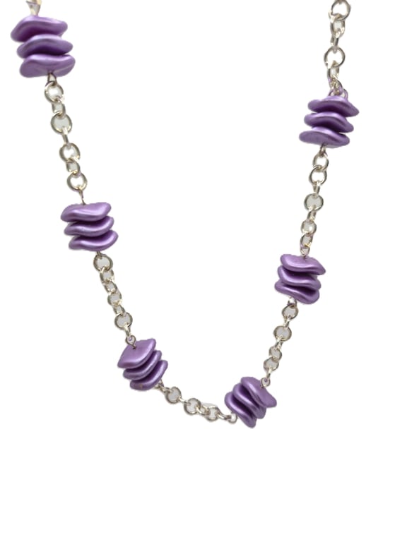 Purple ripple bead rosary link necklace