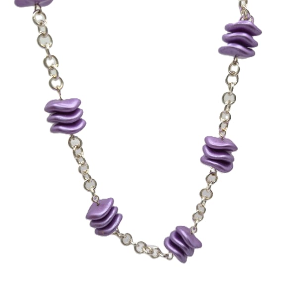Purple ripple bead rosary link necklace