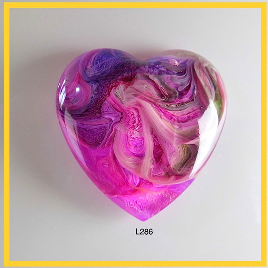 Large Pink Heart Cabochon, hand made,Unique, Resin Jewelry, L286