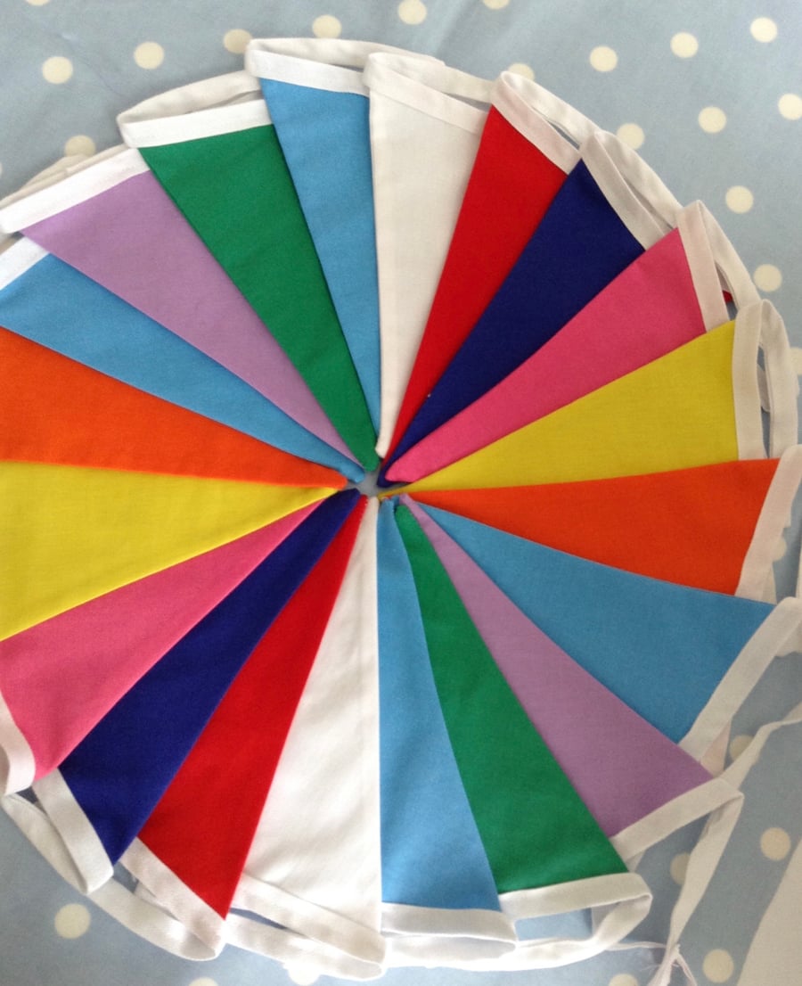 Rainbow party bunting, cotton fabric bunting 