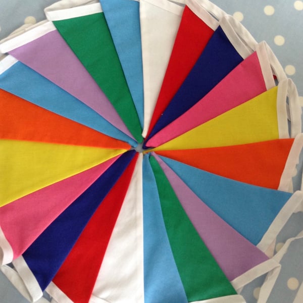 Rainbow party bunting, cotton fabric bunting 