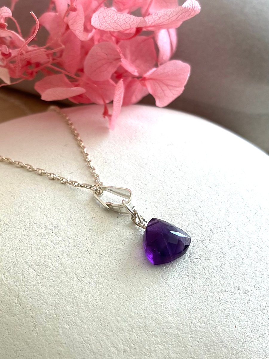 Amethyst Pendant on Sterling Silver 40cm Rope Chain