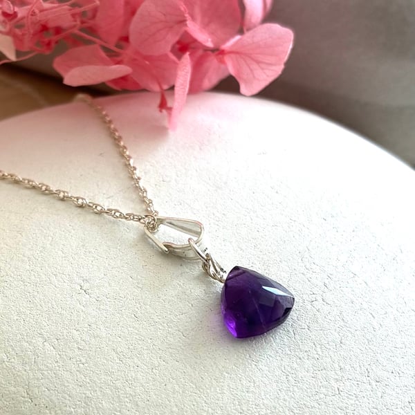 Amethyst Pendant on Sterling Silver 40cm Rope Chain