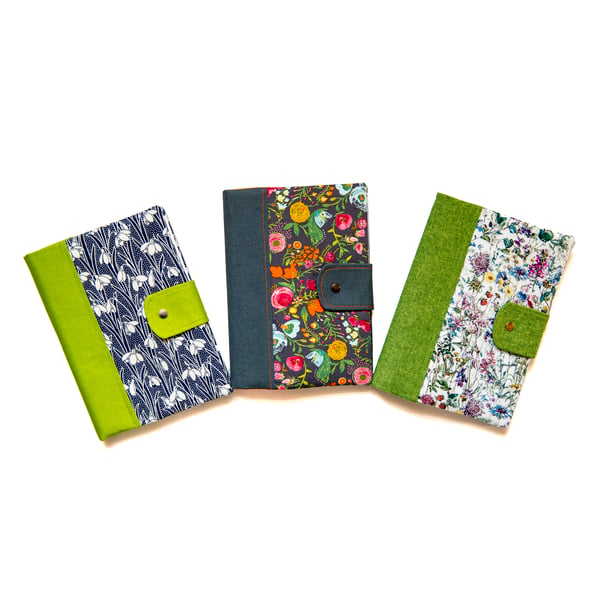 A5 notebook fabric cover in a choice of 6 prints, reusable and beautiful!