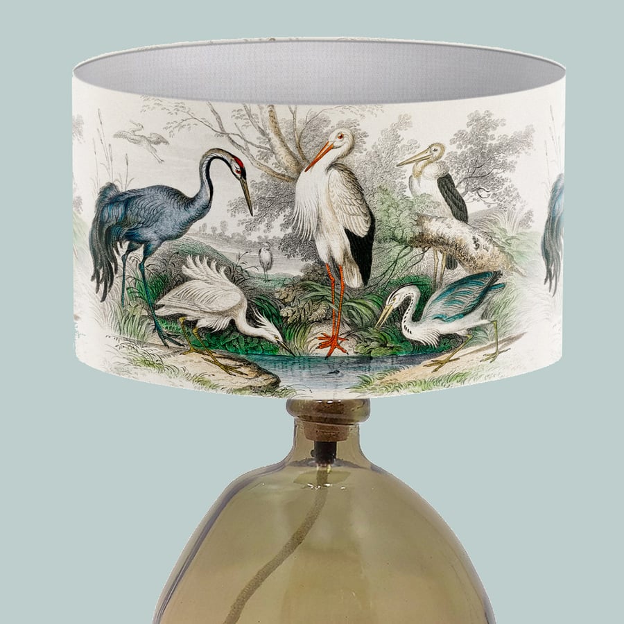 Exotic Bird Print Lampshade,  Vintage Bird Print Lampshade