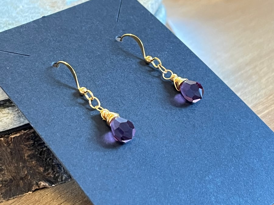 Sparkly amethyst purple Czech glass teardrop earrings