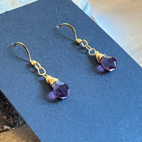 Sparkly amethyst purple Czech glass teardrop earrings