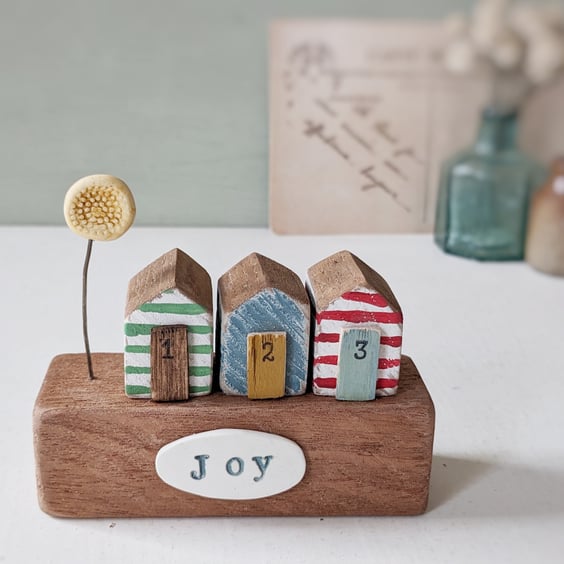 Little Painted Wooden Beach Huts with Clay Sunshine 'Joy'