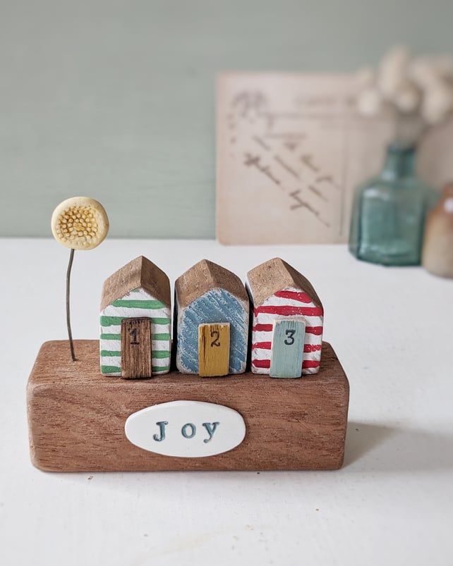 Little Painted Wooden Beach Huts with Clay Sunshine 'Joy'