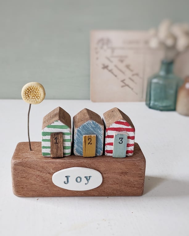 Little Painted Wooden Beach Huts with Clay Sunshine 'Joy'