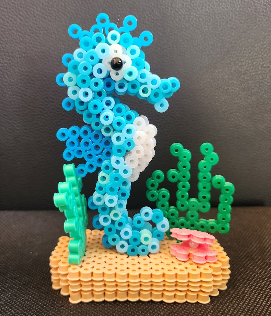 3d seahorse ornament made out of hama beads 