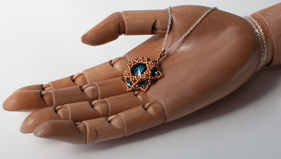 Turquoise crystal and copper pendant