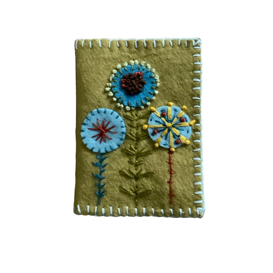 Needle case, hand stitched needle case, embroidered felt needle keeper