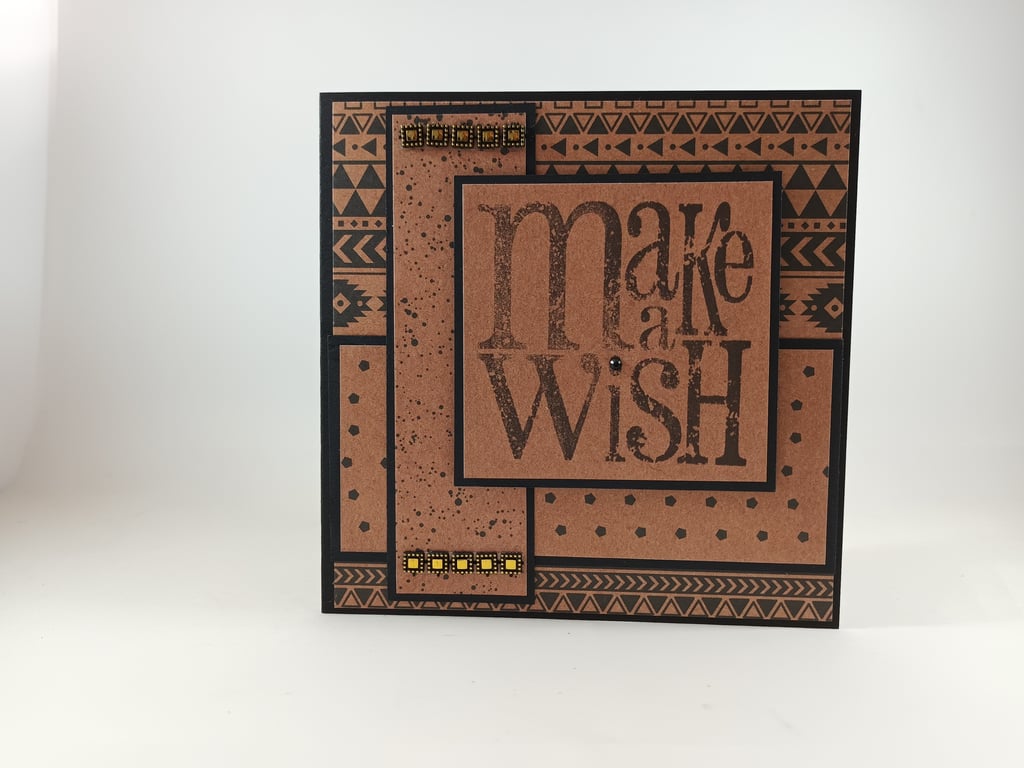 Handmade black and kraft birthday card - Make a Wish