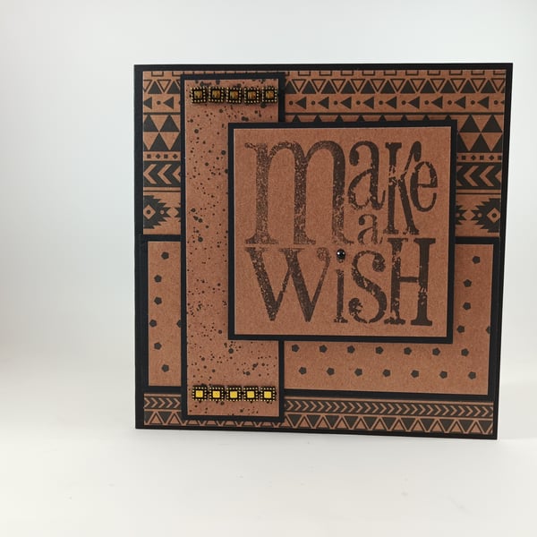 Handmade black and kraft birthday card - Make a Wish