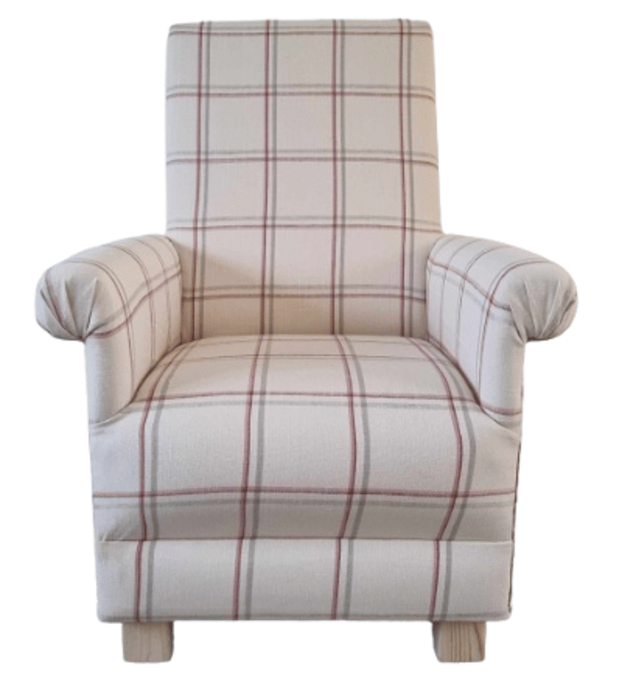 Laura Ashley Corby Check Cranberry Red Fabric Adult Chair Armchair Cream Accent