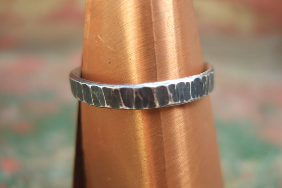 Oxidised Sterling Silver Tree Bark Ring
