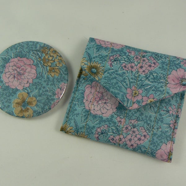 floral handbag mirror with matching pouch