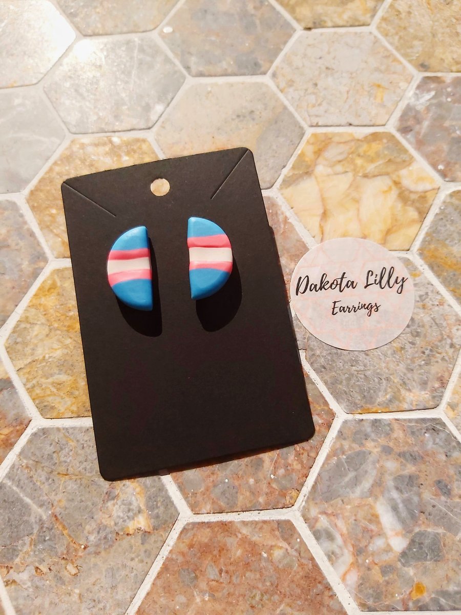 Trans colours, polymer clay, semicircle studs