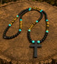 Men’s Natural Stone Cross Necklace – Black Onyx, Tiger Eye and Turquoise – 26 In - Image 6