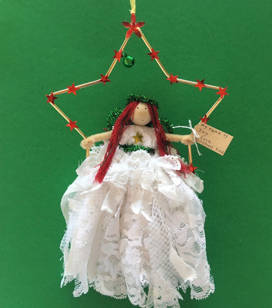 Christmas Angel Fairy In A Star Hanging Decoration