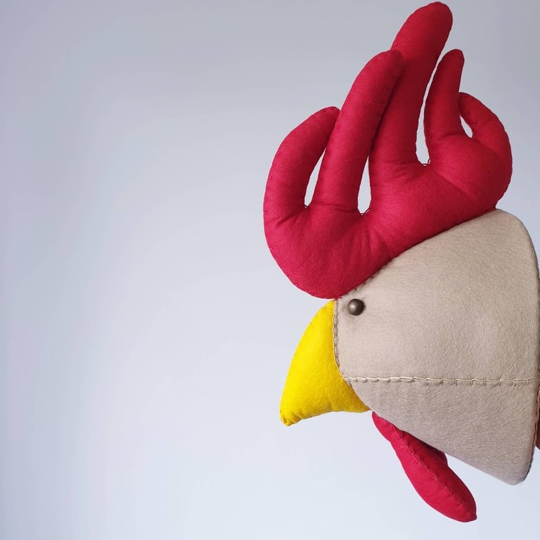 ROOSTER - Felt Faux Taxidermy Bird - Wall Mounted Animal Head
